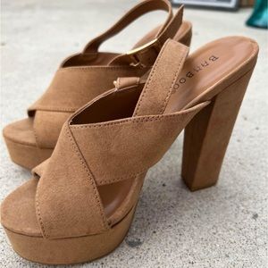 Tan, size 6, Bamboo wedge heel. New and never worn.